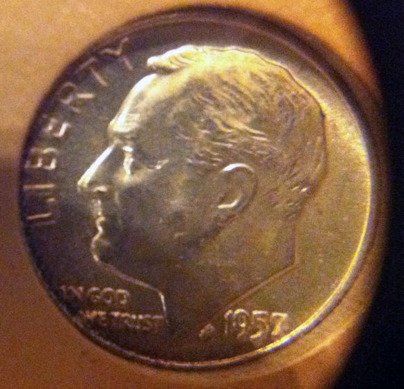 1957-Roosevelt-Dime:-Wart-Nose/Pimple-Nose-Error?