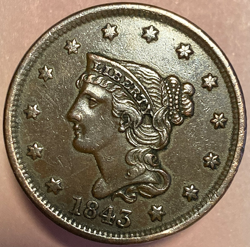 1843-Petite-Head-Large-Cent-For-Evaluation-And-Grade