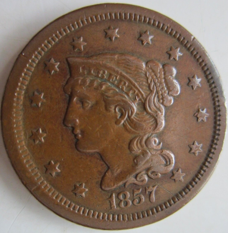 1857-Coronet-Cent-For-Evaluation-And-Grade