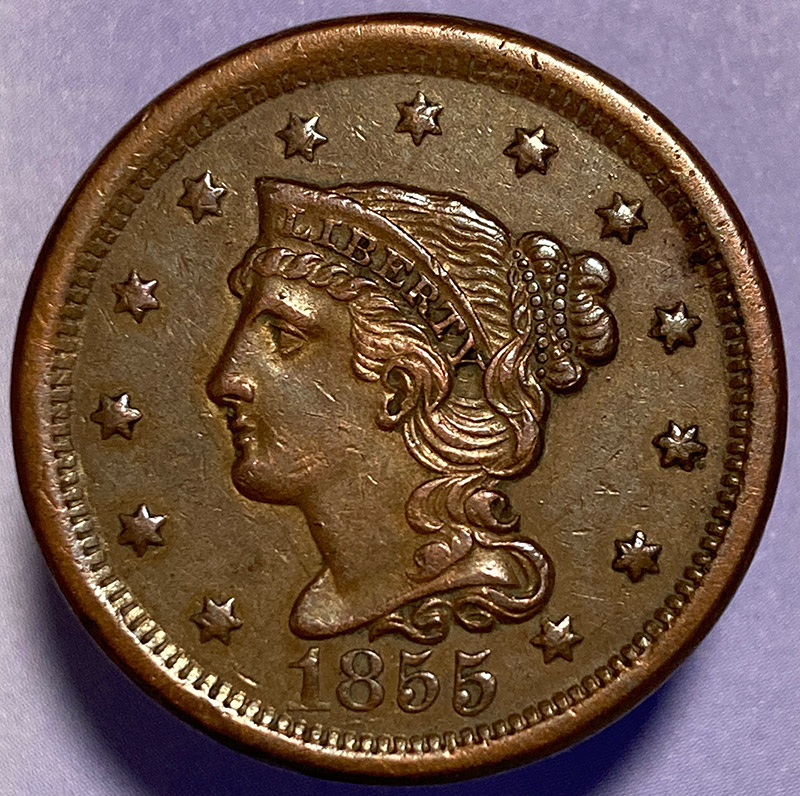 1855-Braided-Hair-Large-Cent---Grading-And-Comments