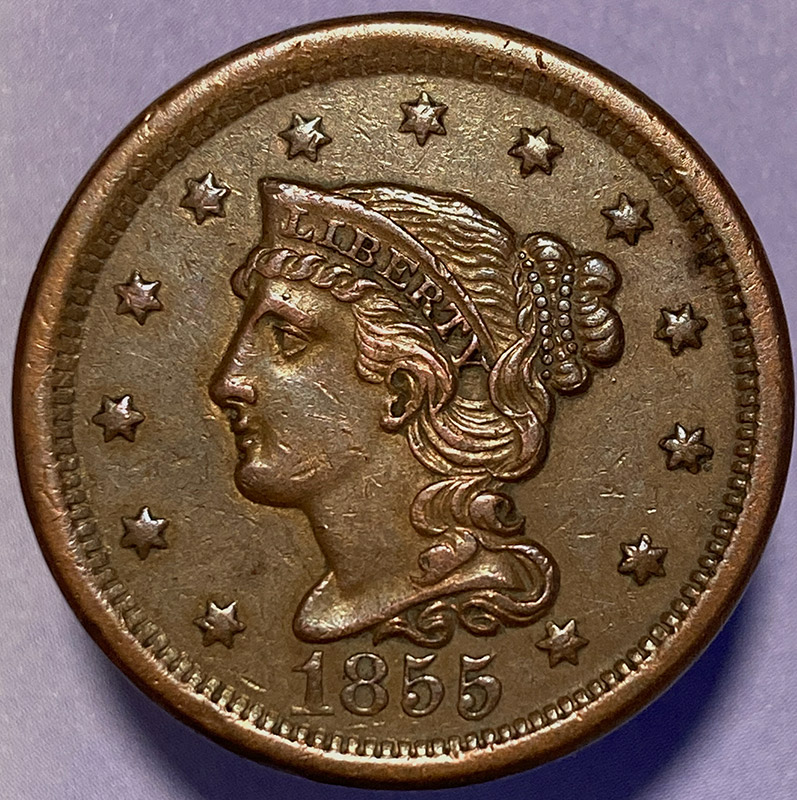 1855-Braided-Hair-Large-Cent---Grading-And-Comments