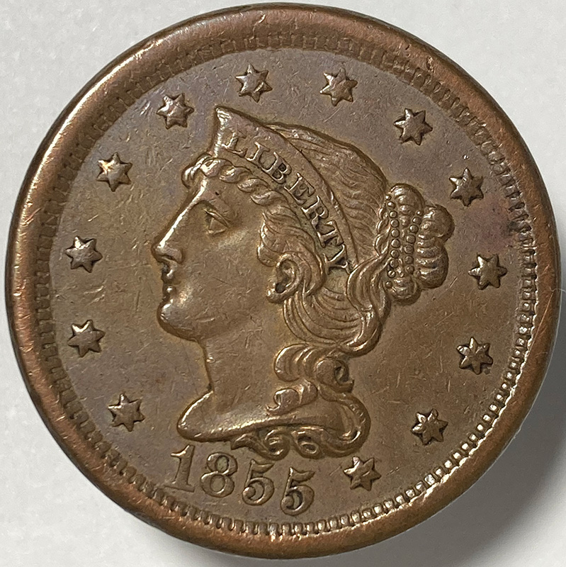 1855-Braided-Hair-Large-Cent---Grading-And-Comments
