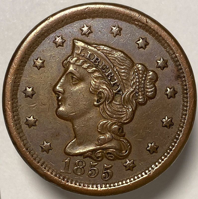 1855-Braided-Hair-Large-Cent---Grading-And-Comments
