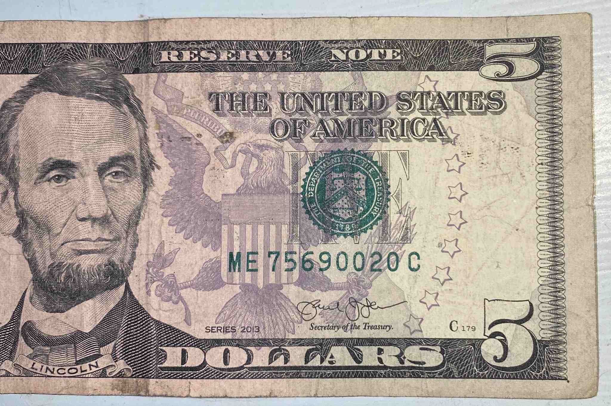 2013-$5-Federal-Reserve-Note---Sent-In-The-Mail-By-Nielsen-Ratings-Media-Study