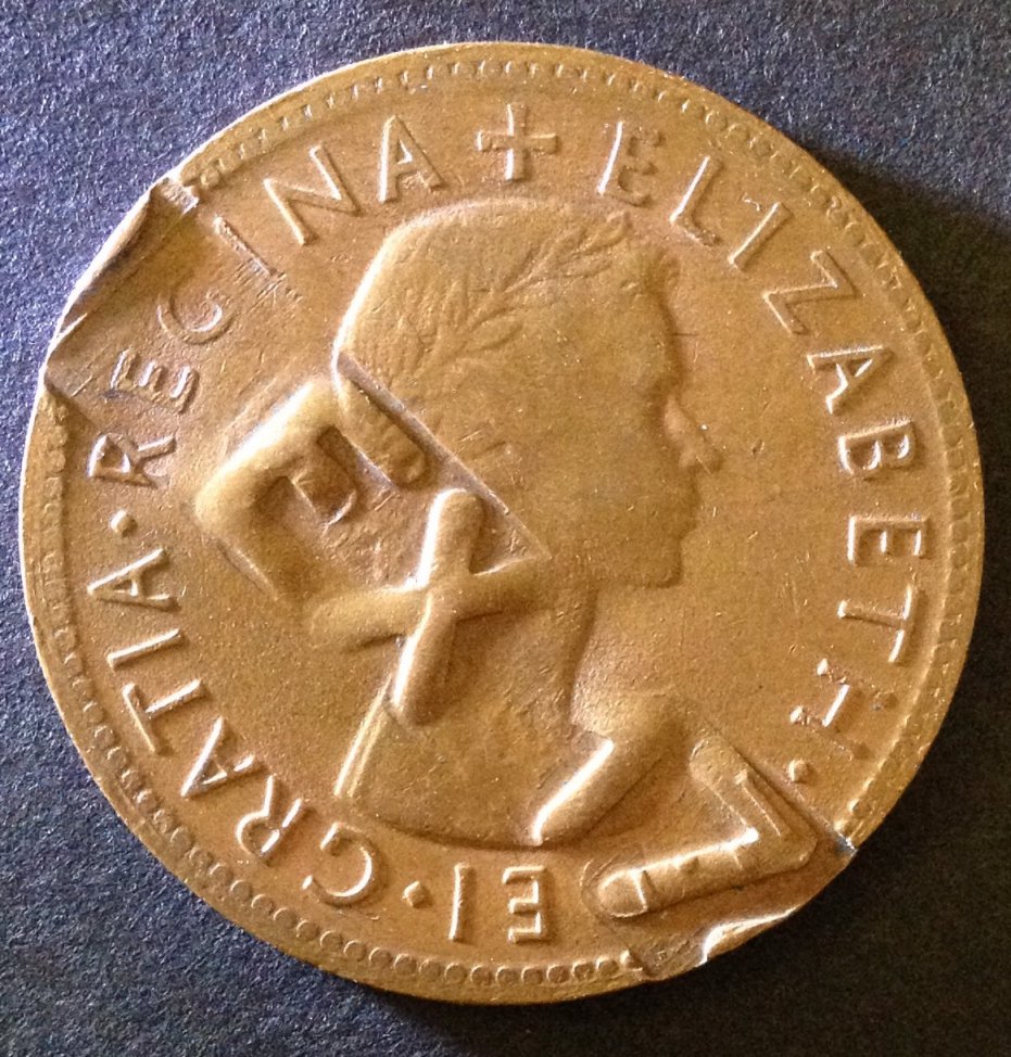 1953-Halfpenny-With-Ex-17-Stamp---Very-Curious