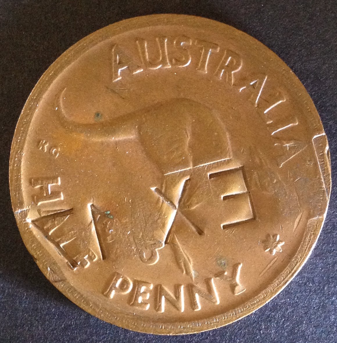 1953-Halfpenny-With-Ex-17-Stamp---Very-Curious