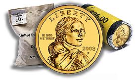Click to See if There's a Larger Image! Bags-And-Rolls-Of-2008-Sacagawea-Dollars-Available-April-28