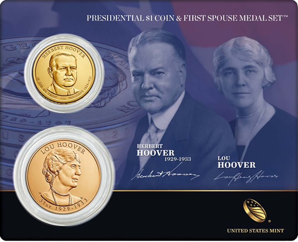 Presidential-$1-Coin-/-Spouse-Medal-Set-Herbert-Hoover-10/16