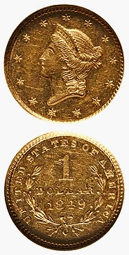 Coin-Profile-�-Finest-Known1849-C-Open-Wreath-Gold-Dollar,-MS-63-Prooflike