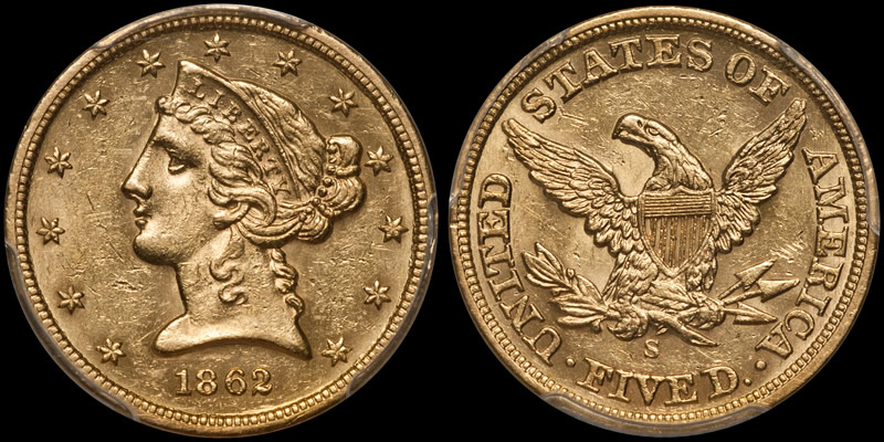 Very-Rare-Uncirculated-1862-S-Half-Eagle-|-Douglas-Winter-Numismatics