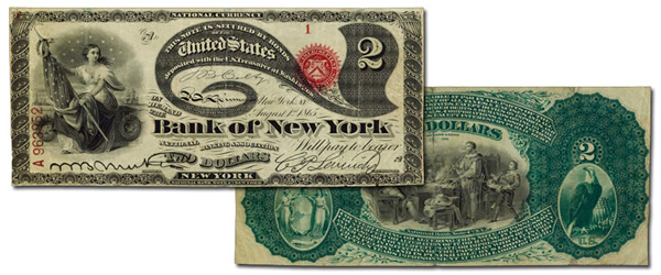 Exceptional-Bank-Of-New-York-Bank-Note-Serial-Number-1-“lazy-Deuce”-Offered-In-May-Rarities-Auction