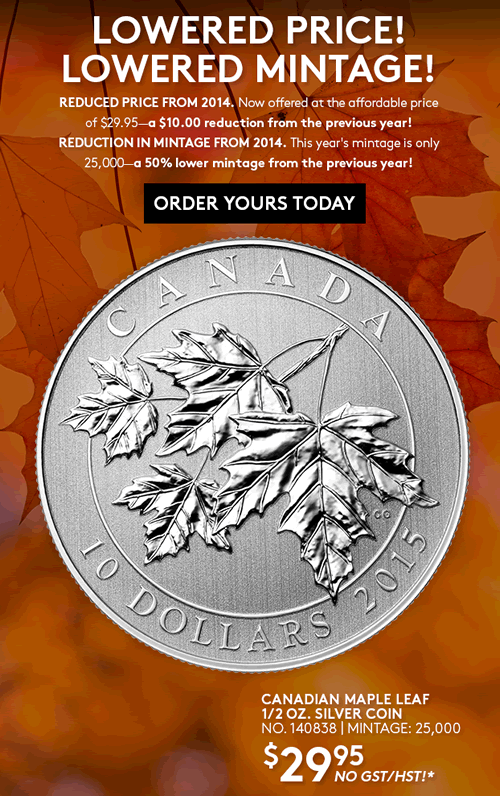 Price-Lowered-On-The-2015-Canadian-Maple-Leaf-1/2-Oz.-Silver-Coin