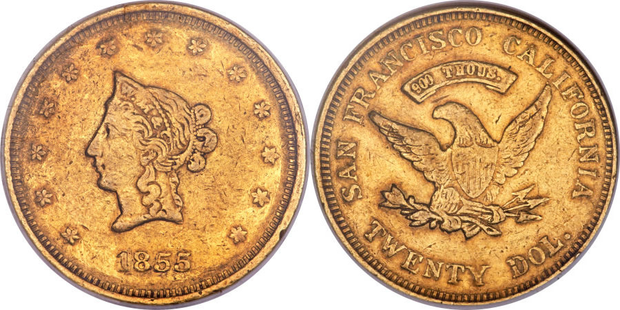 Seldom-Seen-Selections:-1855-Wass,-Molitor-&-CO-Twenty,-Small-Head,-Rare-In-All-Grades