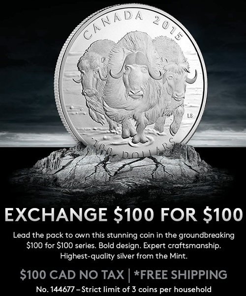 New-Release:-2015-$100-For-$100-Fine-Silver-Coin---Muskox