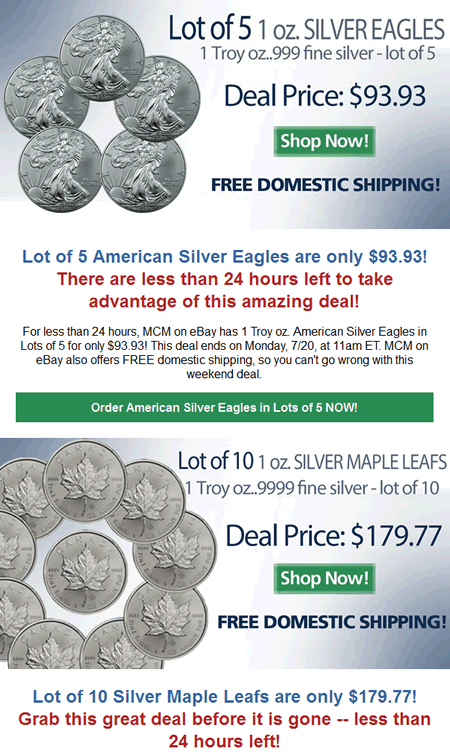 Mcm-On-Ebay:-24-Hour-Flash-Sale:-Lot-Of-5-Silver-Eagles-For-Only-$93.93!