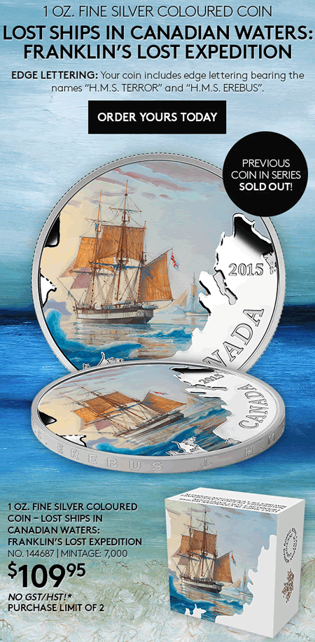 New-Product:-1-Oz-Silver-Coloured-Coin---Lost-Ships-In-Canadian-Waters:-Franklin's-Lost-Expedition