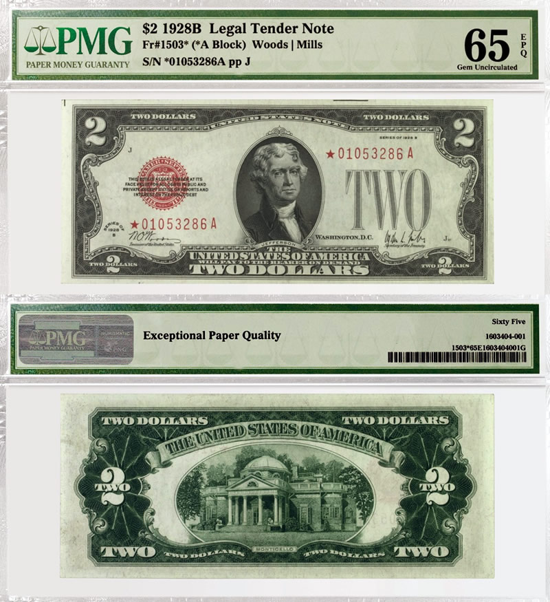 PMG-Certifies-Rare-And-High-Grade-1928B-$2-Star-Note