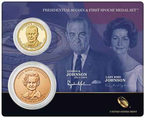US-Mint-Presidential-$1-Coin-&-First-Spouse-Medal-Set-Lyndon-B-Johnson-Available-9/3