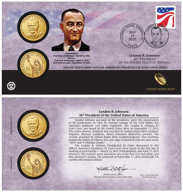 US-Mint-Opens-Sales-For-2015-Lyndon-B.-Johnson-$1-Coin-Cover-On-Sept.-17