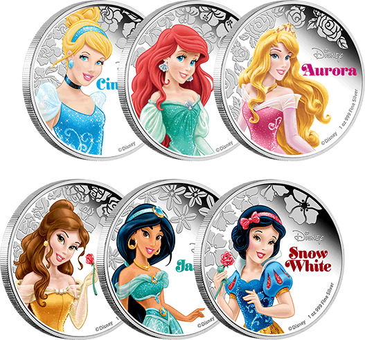 RCM-New-Releases:-1-Oz.-Fine-Silver-6-Coin-Subscription-–-2015-New-Zealand-Mint-Disney-Princesses