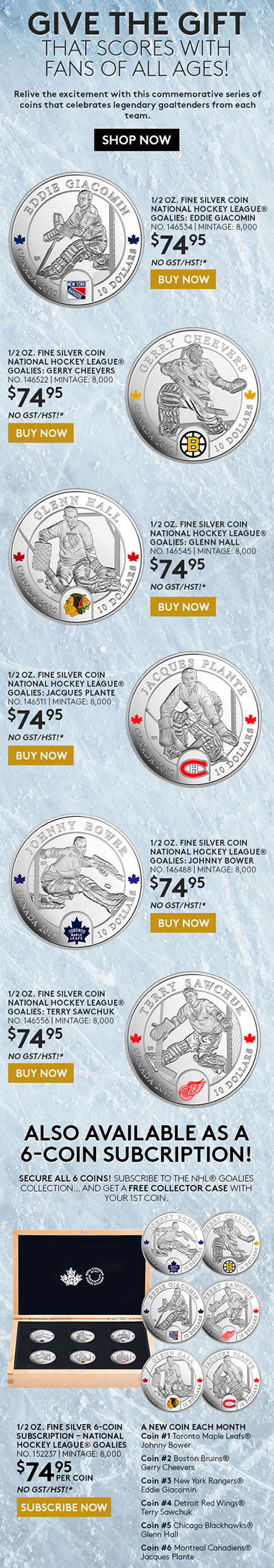 RCM-New-Releases:-1/2-Oz-Fine-Silver-6-Coin-Subscription-�-Nhl-Goalies