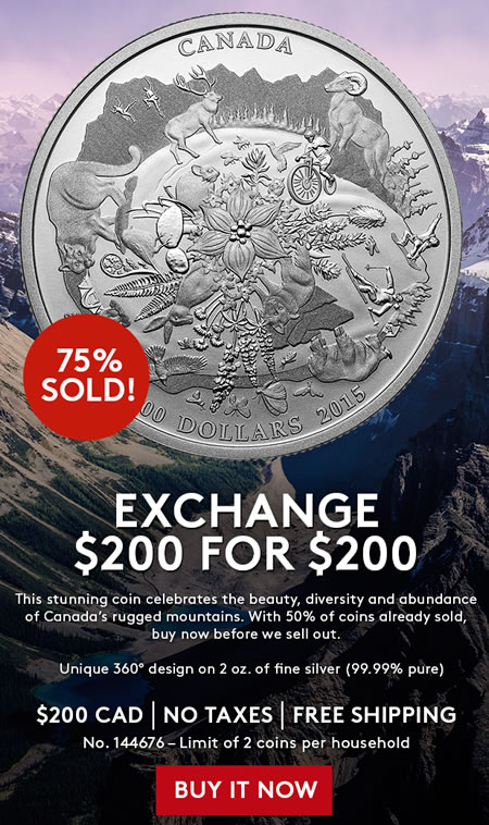 RCM-Sellout-Alert---$200-For-$200-Fine-Silver-Coin-�-Canada's-Rugged-Mountains-75%-Sold
