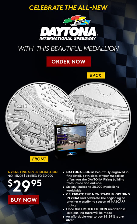 New-RCM-Release:-Daytona-Rising:-2016-NASCAR-1/2-Oz.-Fine-Silver-Medallion
