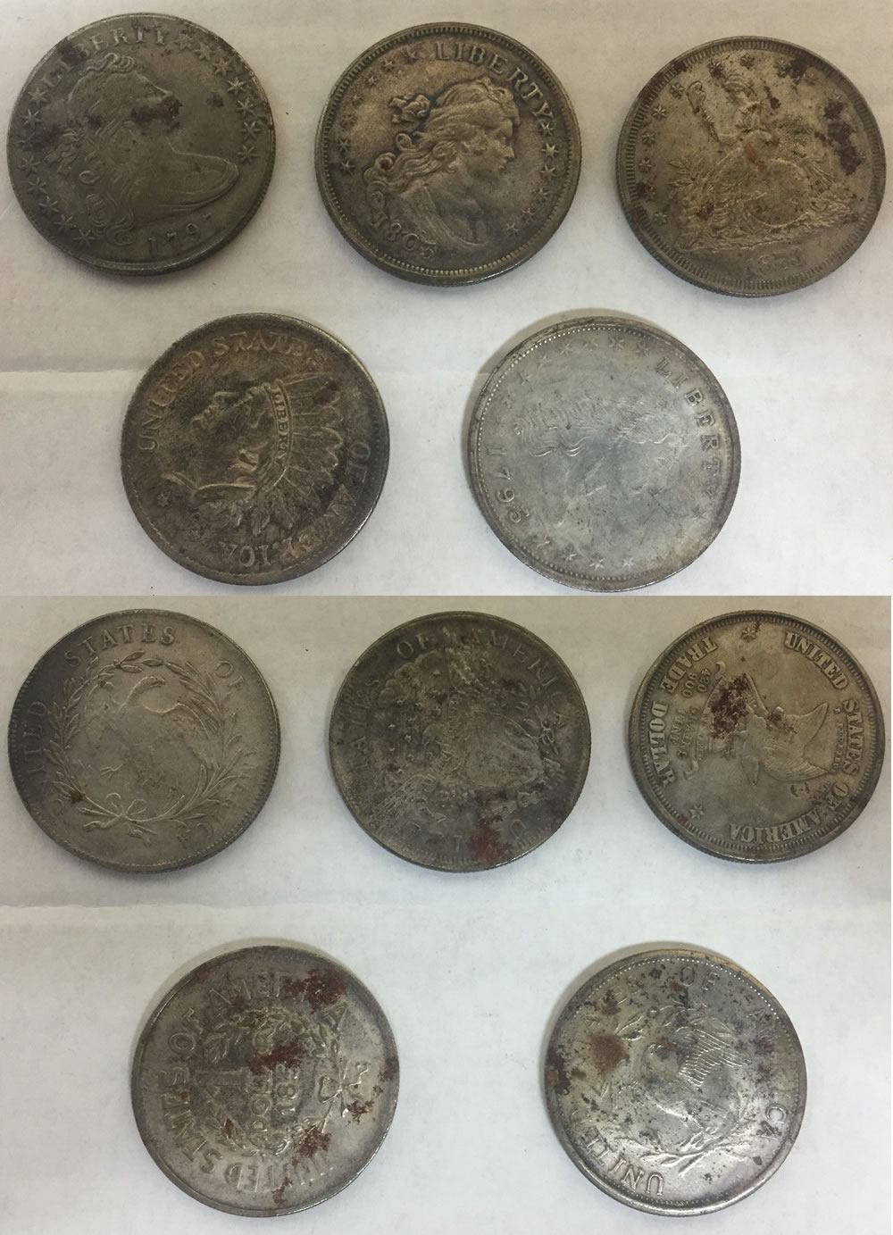 Counterfeit-1797,-1805,-1873,-1795-Dollars