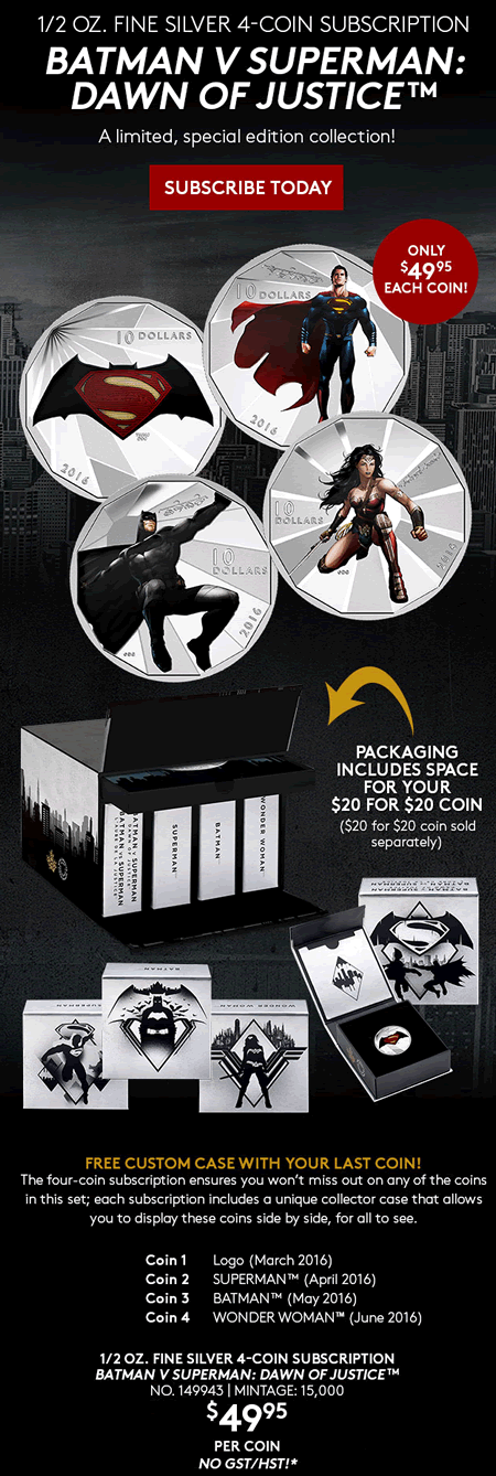 RCM-New-Releases:-2016-1/2-Oz-Fine-Silver-4-Coin-Subscription-�-Batman-V-Superman:-Dawn-Of-Justice
