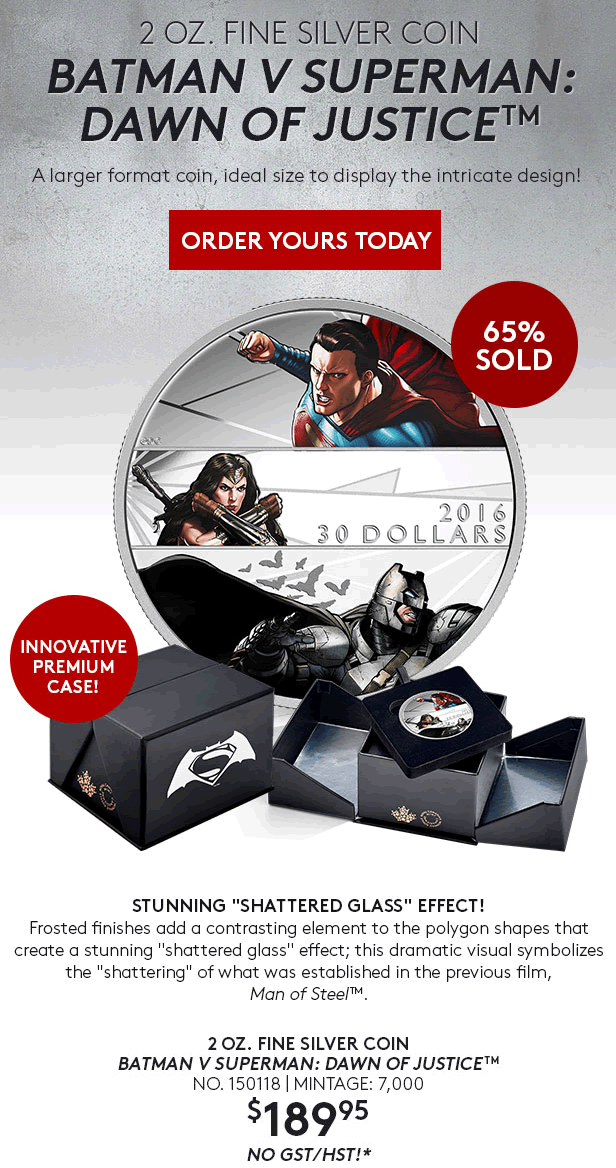 RCM-New-Releases:-2016-2-Oz-Silver-Coin-�-Batman-V-Superman:-Dawn-Of-Justice-65%-Sold!