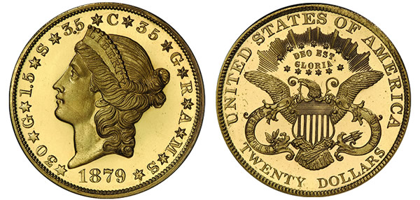 Rare-1879-Quintuple-Stella-Pattern-$20-In-Gold-To-Be-Sold-In-The-Regency-XVII-Auction