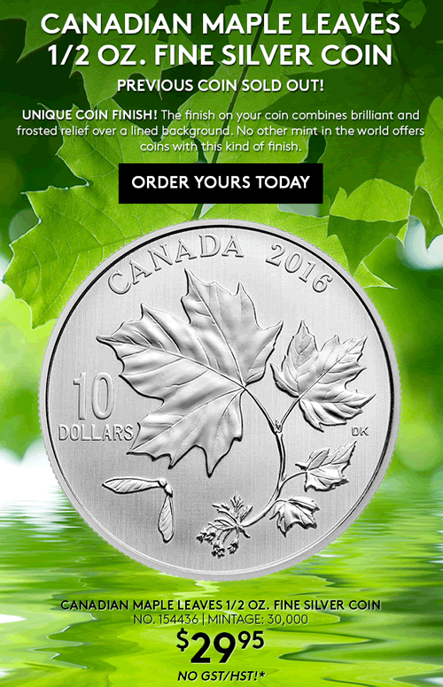 RCM-New-Releases:-2016-Canadian-Maple-Leaves-1/2-Oz.-Fine-Silver-Coin