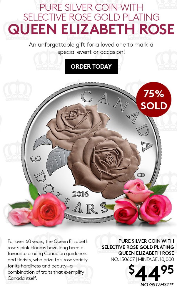RCM-Sellout-Alert:-Pure-Silver-Coin-With-Selective-Rose-Gold-Plating---Queen-Elizabeth-Rose