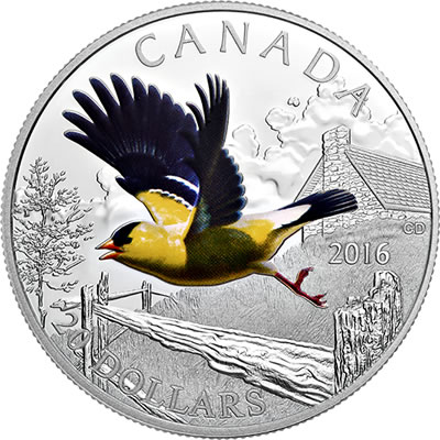 RCM-New-Releases:-2016-1-Oz.-Pure-Silver-Coloured-Coin-Colourful-Birds-Of-Canada:-American-Goldfinch