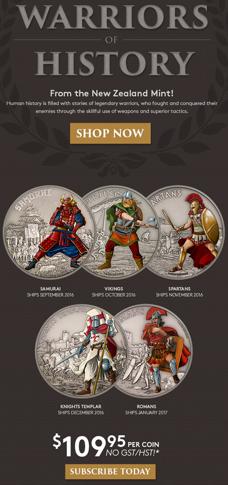 RCM-New-Release:-1-Oz.-Pure-Silver-5-Coin-Subscription-�-Warriors-Of-History