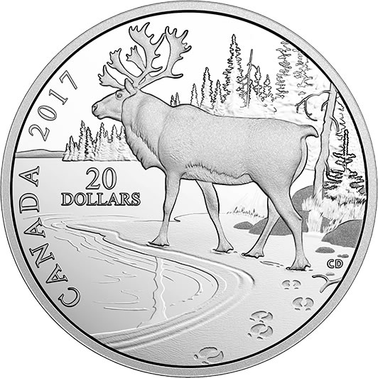 RCM-New-Release:-1-Oz.-Pure-Silver-Coin-�-Nature's-Impressions:-Woodland-Caribou