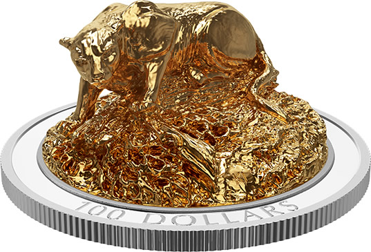 RCM-New-Release:-2017-Pure-Silver-Gold-Plated-Coin-�-Sculpture-Of-Majestic-Canadian-Animals:-Cougar