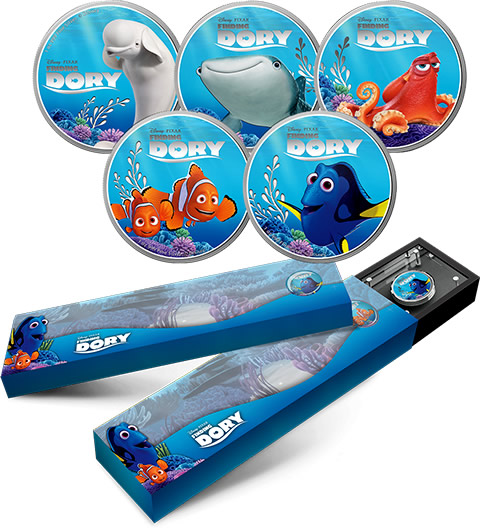 RCM-New-Release:-2016-Disney-Pixar:-Finding-Dory---1-Oz-Pure-Silver-Coloured-5-Coin-Set