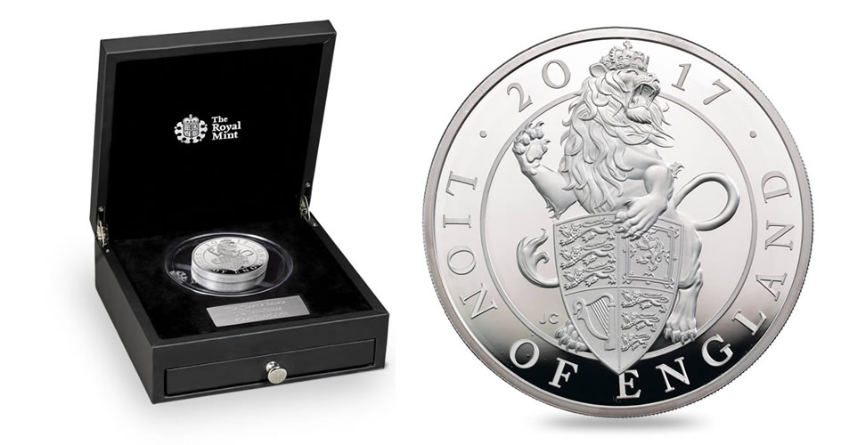 Royal-Mint-New-Release:--The-Lion-Of-England-2017-UK-Ten-Ounce-Silver-Proof-Coin