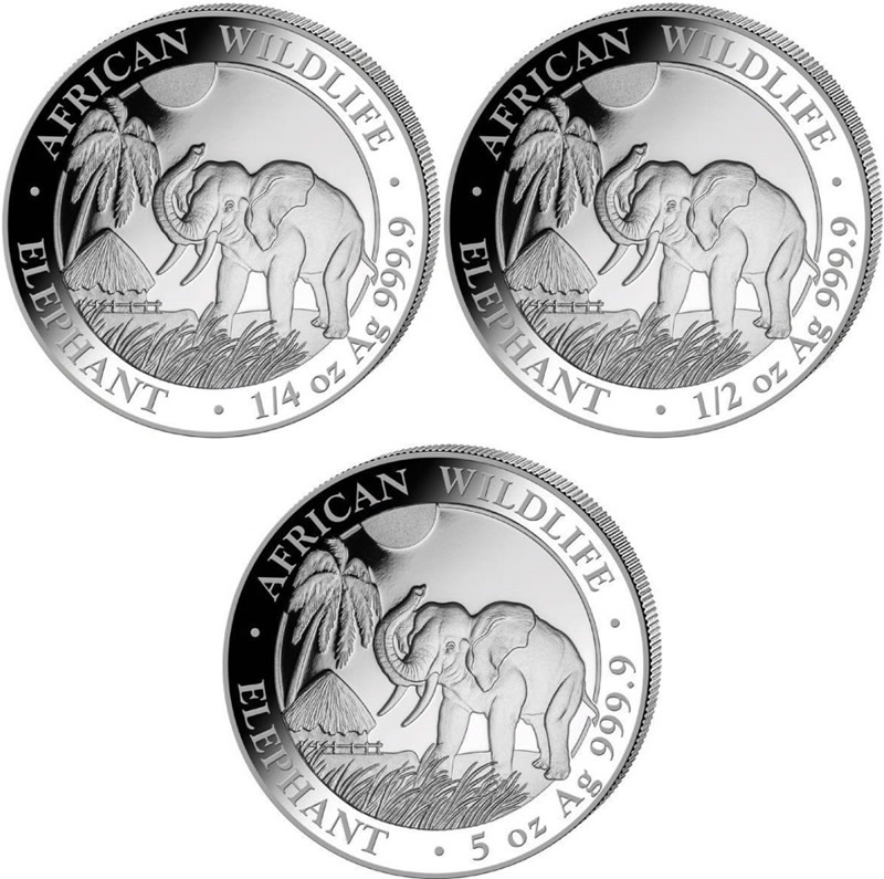 First-Ever-2017-1/4-Oz,-1/2-Oz-And-5-Oz-Somalian-Silver-Elephant-Coins!