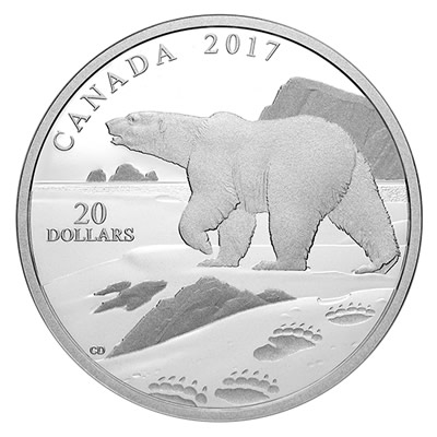 RCM-New-Releases:-2017-1-Oz.-Pure-Silver-Coin-�-Nature's-Impressions:-Polar-Bear