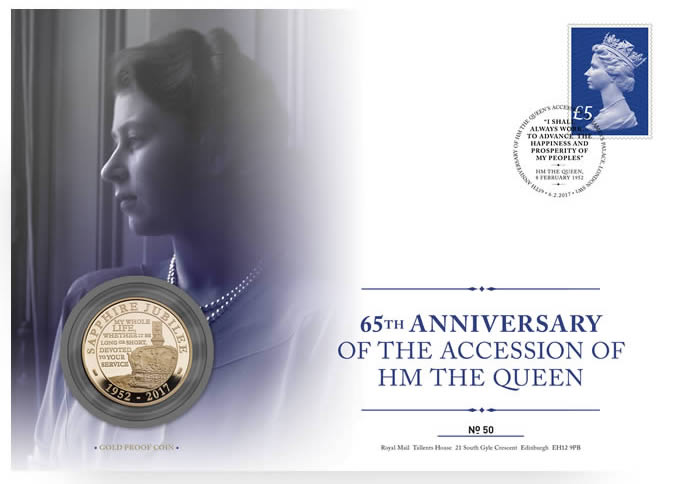 Royal-Mint-New-Release:--The-Queen's-Sapphire-Jubilee-2017-�5-Gold-Proof-Coin-Cover