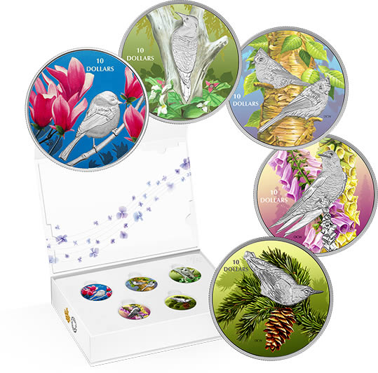 RCM-New-Release:-2017-1/2-Oz.-Pure-Silver-Coloured-5-Coin-Subscription---Birds-Among-Nature�s-Colour