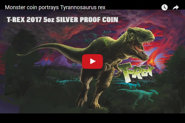 Monster-5-Ounce-Silver-Coin-Portrays-Tyrannosaurus-Rex