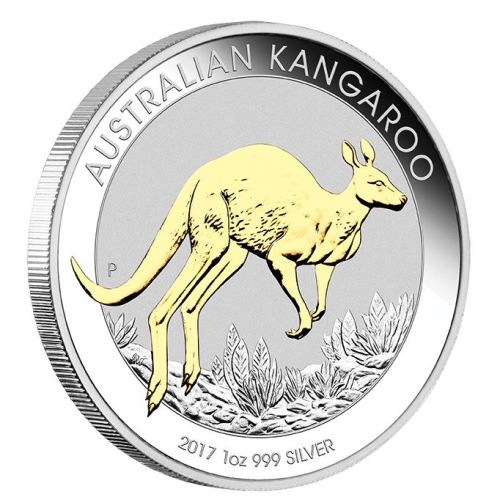 Perth-Mint-New-Release:-Australian-Kangaroo-2017-1-Oz-Silver-Gilded-Coin