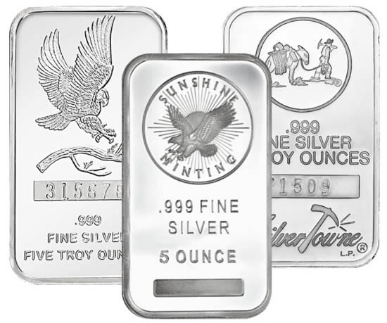 Random-Manufacturer-5-Ounce-Silver-Bars-Only-69�-Over-Spot