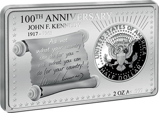 2017-2.3-Oz.-Silver-Coin-And-Bar-Set---100th-Anniversary-Of-John-F.-Kennedy