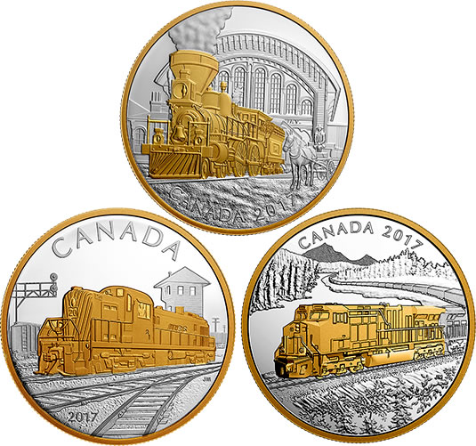 RCM-New-Release:-2017-Locomotives-Across-Canada---1-Oz.-Pure-Silver-Gold-Plated-3-Coin-Subscription