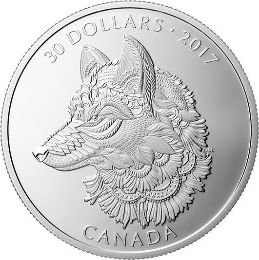 RCM-New-Release:-2017-2-Oz.-Pure-Silver-Coin---Zentangle�-Art:-The-Great-Grey-Wolf