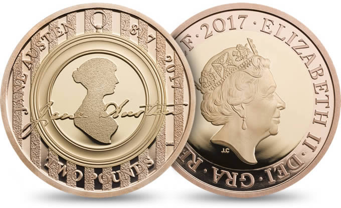 Royal-Mint-New-Releases:-2017-Jane-Austen-Series.-Base-Metal,-Silver,-And-Gold